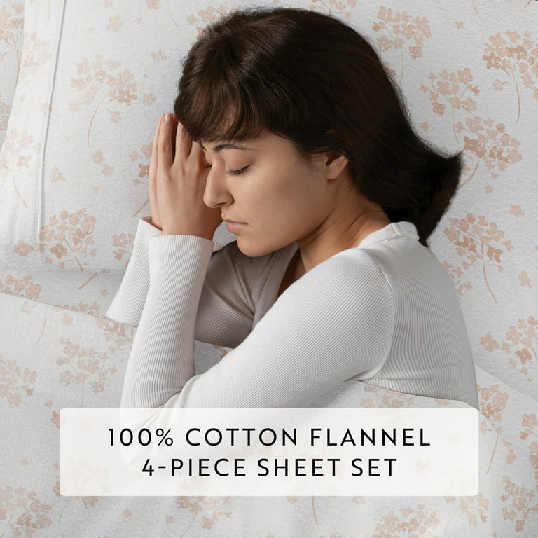 Noble Linens 4-Piece Queen Flannel Sheet Set, Pink Flower photo 5