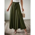 thumbnail image 4 of Women'S Casual Split Wide High Waist Palazzo Flowy Beach Pants Summer Boho Lounge with Pockets Olive Green L, 4 of 9