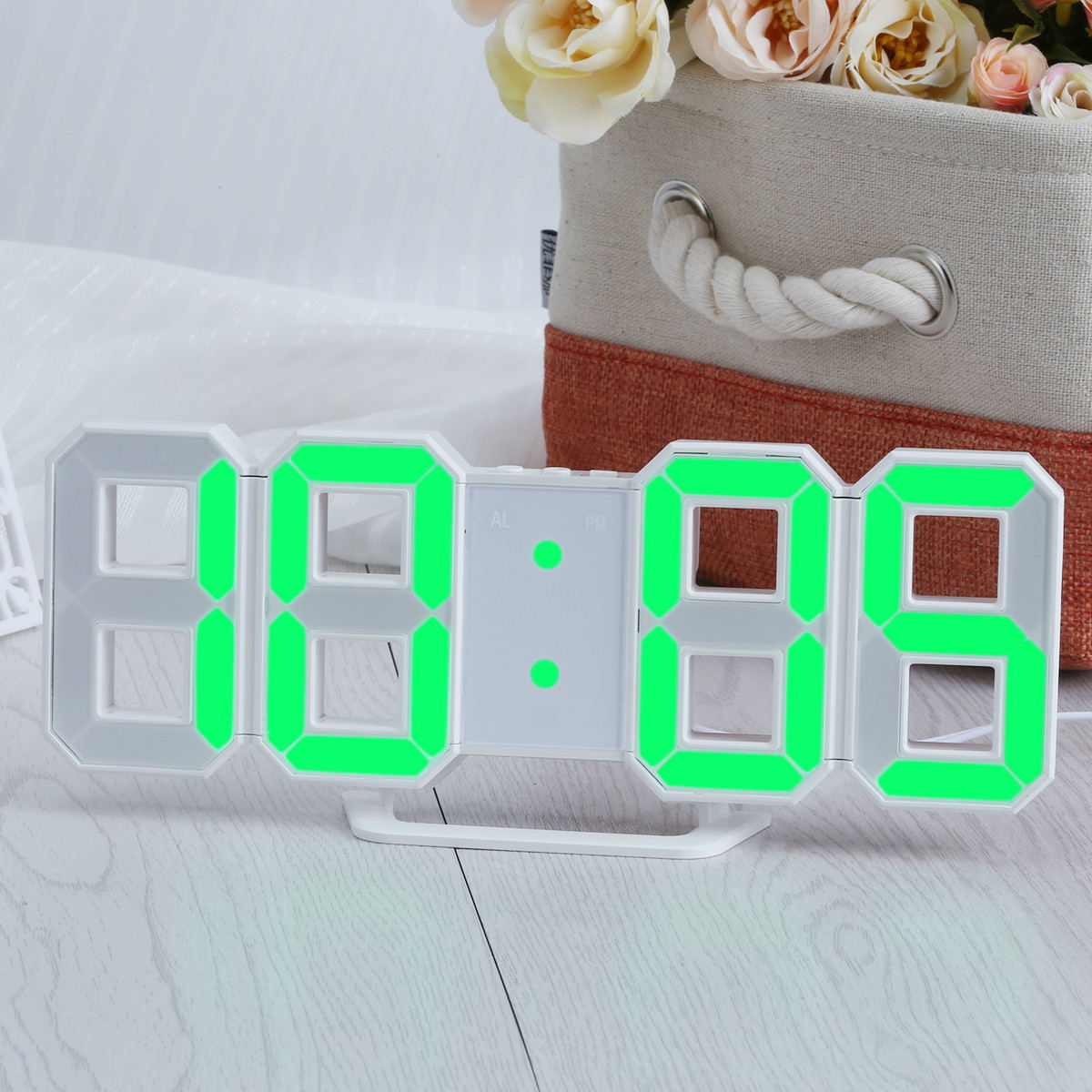 Green LED Digital Numbers Wall Clock with 3 levels Brightness Alarm ...