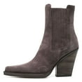 thumbnail image 2 of YDN Women Pointed Toe Pull On Ankle Boots Wide Calf Cork Stacked Mid High Heels Fashion Work Daily Chelsea Boots Size 7 Dark Grey, 2 of 4