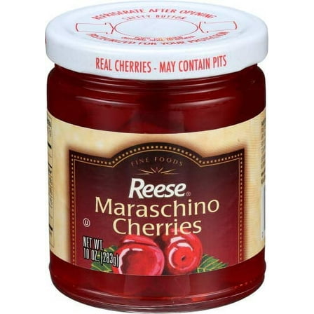 Reese Red Maraschino Cherries with Stem, 10-Ounces (Pack of 12)