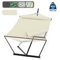 thumbnail image 1 of Hamac Portable Double pour 2 Personnes pour Extérieur avec Oreiller, Hamac Portable Robuste avec Support en Acier Réglable pour Patio, Jardin, Plage, Arrière-Cour, 1 of 9