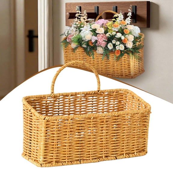 Goowood Wall Hanging Basket Imitation Rattan Fruit Vegetable Organizer for Kitchen Cabinet Door & Bathroom Storage