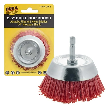 

Dura-Gold 2.5 Abrasive Filament Nylon Bristle Cup Brush - Coarse Sanding Scuffing Brush 1/4 Hex Drill Shank Arbor - Remove Rust Corrosion Paint - Surface Prep for Spray Truck Bed Liner Coatings