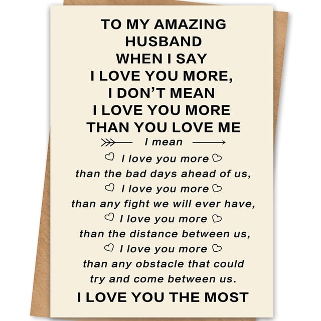 Tarjeta de San Valentín Bestmelo «I Love You More» para marido