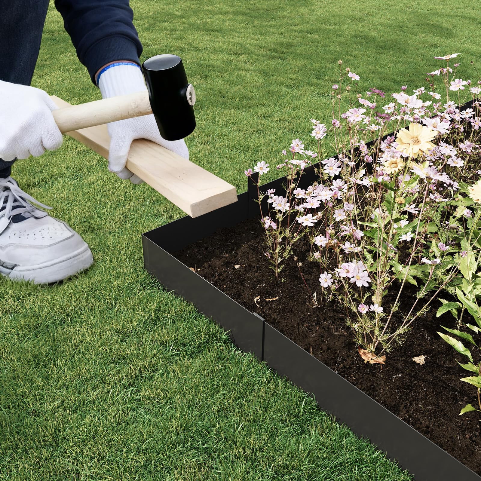 6 Pack 40" x 8" Corten Steel Landscape Edging, Pre-Weathered Garden Metal Border (20Ft), Hammer-in Sawtooth Strips, Heavy Duty, w/ 8 Clips & Gloves, Rust Finish Lawn & Yard Edge