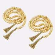 Heavenera 58in Pack of 2 Farmhouse Round Geometric Wood Bead Garland Tassels Rustic Natural Wall Home Decor Prayer Bead Boho Jute Rope Wood Bead Tassel Country Coffee Table Tray Decor (58", 2 pcs)