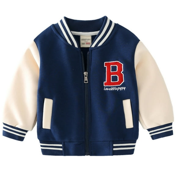 Ticikt Kids Baseball Jacket Varsity Coat Fall Winter Fleece Bomber Vintage Outerwear Casual Sport Cardigan Sweatshirt Youth,Color:Navy,12-24 Months