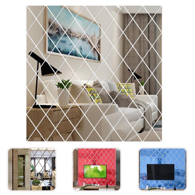 maskred 17/32/58PCS Mirror Wall Stickers Acrylic Wall Mirror Wall Stickers Fashion Geometric Shape Rhombus TV Background Wall Decoration No.2