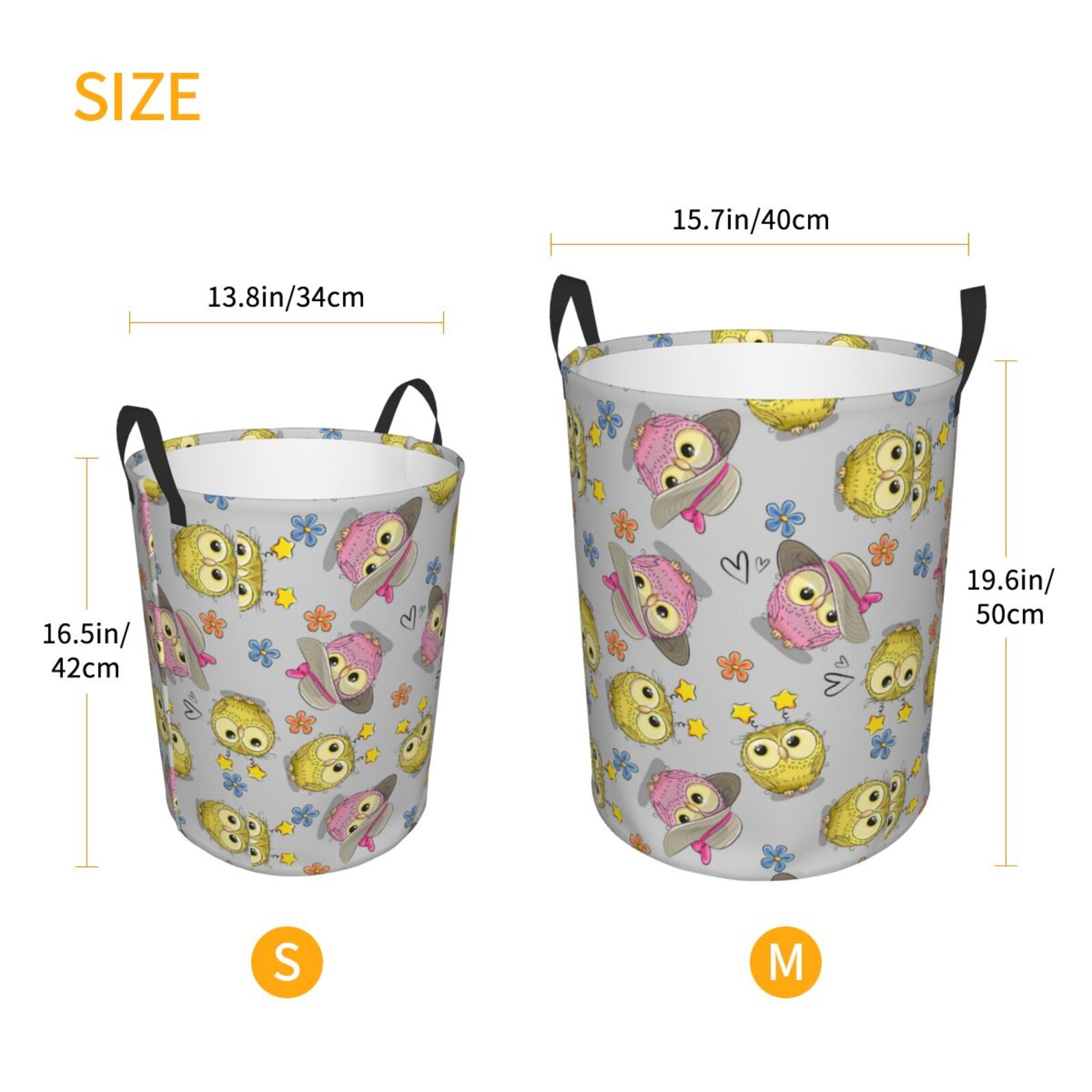 Large Laundry Basket with Handles - Cartoon Owls Kids Baby Dirty Clothes Laundry Hamper for Bedroom Aesthetic