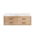 thumbnail image 2 of Pemberly Row 60"W Wood Brown Double Bath Vanity w/ Fish Maw White Quartz Stone, 2 of 18