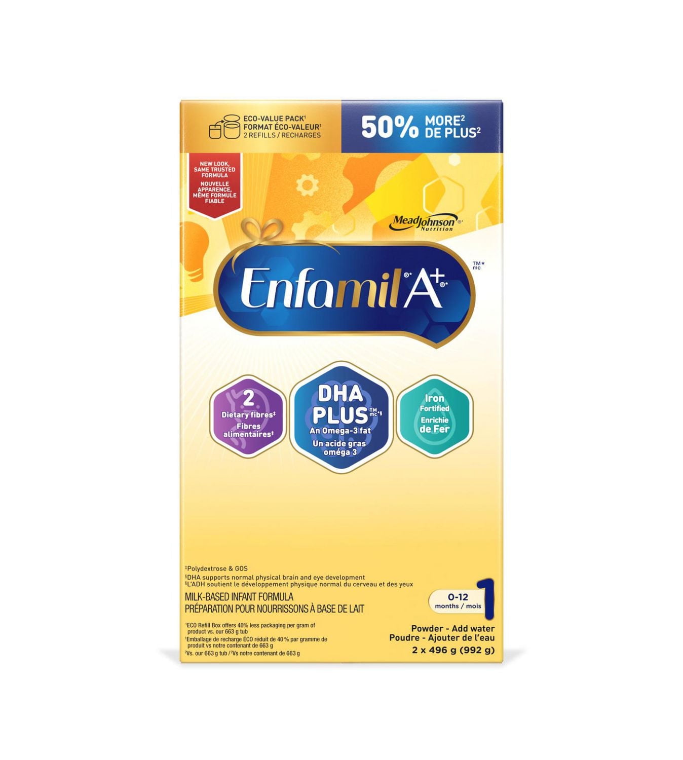 Enfamil A+, Baby Formula, Infant Formula, Powder Refill, DHA (a type of Omega-3 fat) to help support brain development, Age 0-12 months, 992g
