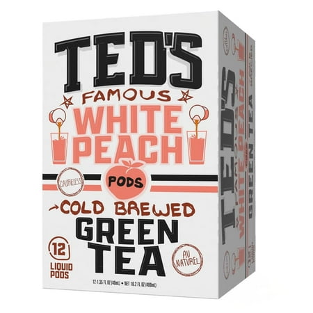 Ted's Tea by Java House - Single Serve Liquid Concentrate Pods - Peel and Pour - White Peach Green Tea - Pack of 12