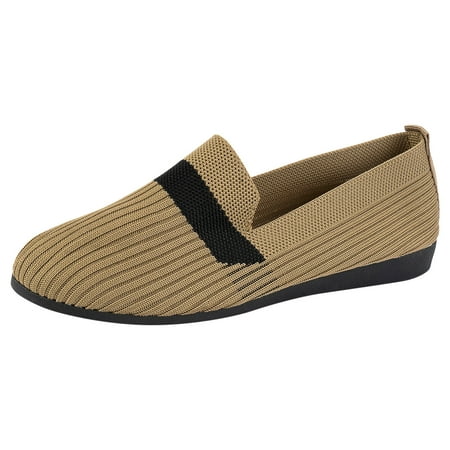 OJSFQUFP Women s Flats Women Casual Shoes Fashionable New Pattern Simple Color Matching Round Toe Flat Bottom Comfortable and Non Slip Shoes Womens Leather Sneakers Khaki 40