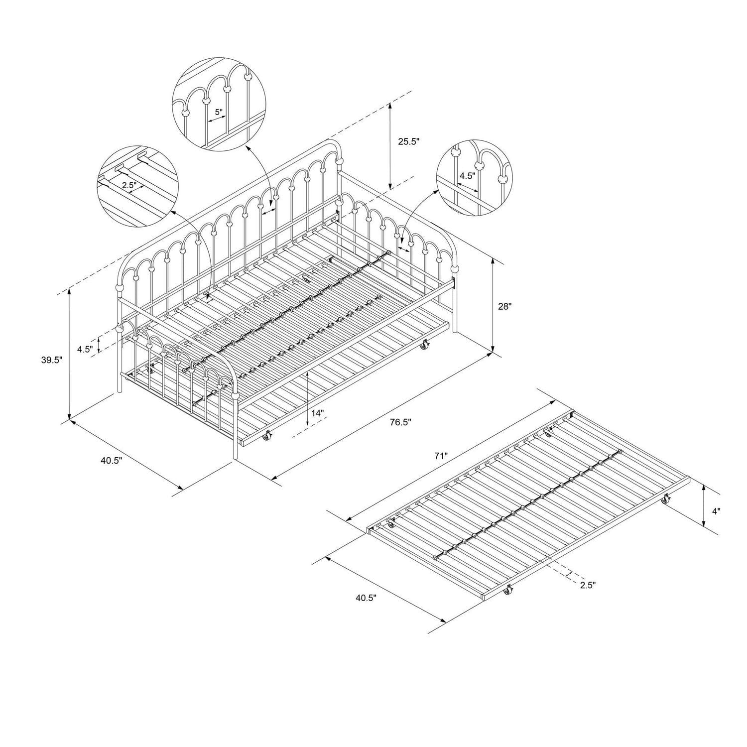 Novogratz Bright Pop Metal Daybed with Trundle, Off White, Twin