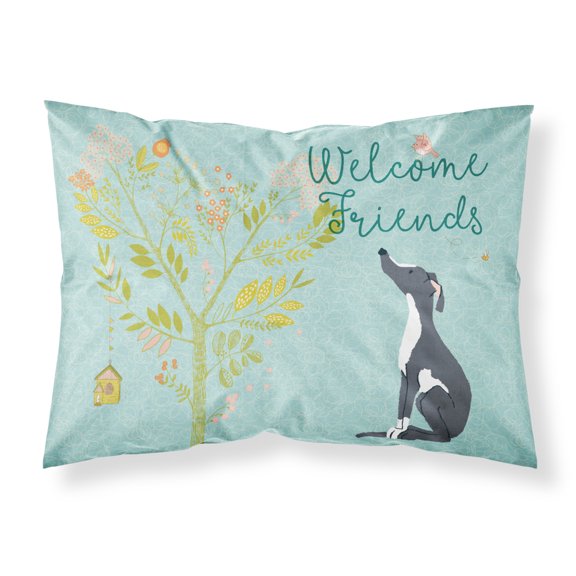 Carolines Treasures BB7592PILLOWCASE Welcome Friends Black White Greyhound Fabric Standard Pillowcase Standard