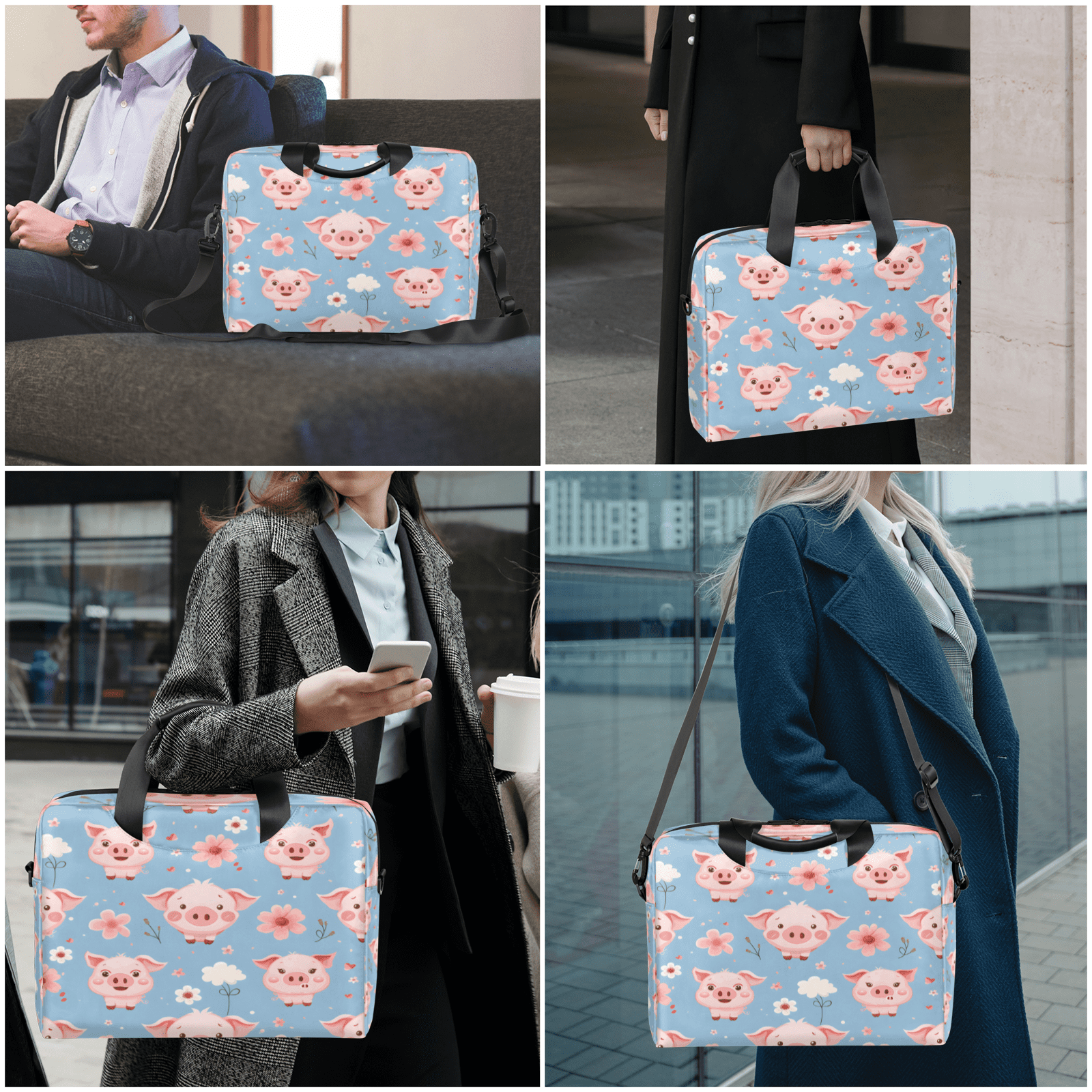 Herdesigns Pink Pig Laptop Bag for Women Men, Computer Case Briefcase Messenger Bags, 15-15.6 inch Laptop Sleeve Shoulder Bag