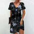 thumbnail image 2 of Robes d'Été pour Femmes à Imprimé, Manches Courtes, Col en V, Longueur Mi-Cuisse, Robe Mode, 2 of 5