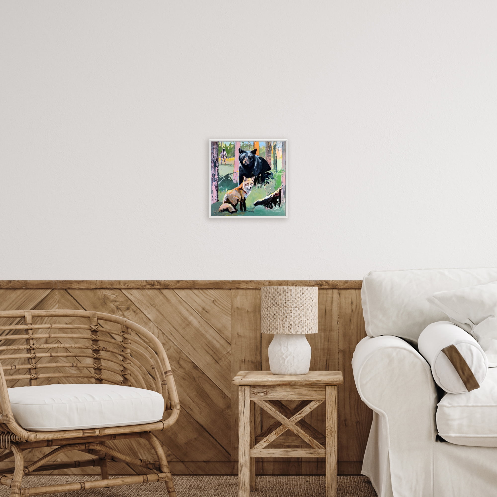 Forest Animals in Deep Space White Framed Giclee Art, design by Adam Swanson