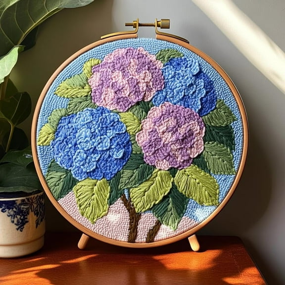 DIY Punch Needle Kits Hydrangea Flowers Easy for Beginners Punch Needle Embroidery Set with Hoop Stamped Pattern for Craft lovers and Home Decor-10