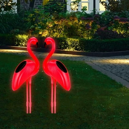 2-Pack Solar Flamingo Lights, Outdoor Lawn & Garden Decor for Patio, Pathway, Wedding & Christmas, Gift for Women