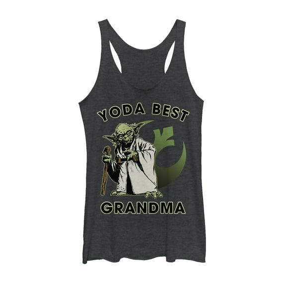 Women's Star Wars Yoda Best Grandma  Racerback Tank Top Black Heather 2X Large