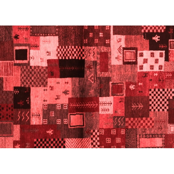Ahgly Company Indoor Rectangle Abstract Red Contemporary Area Rugs, 4' x 6'