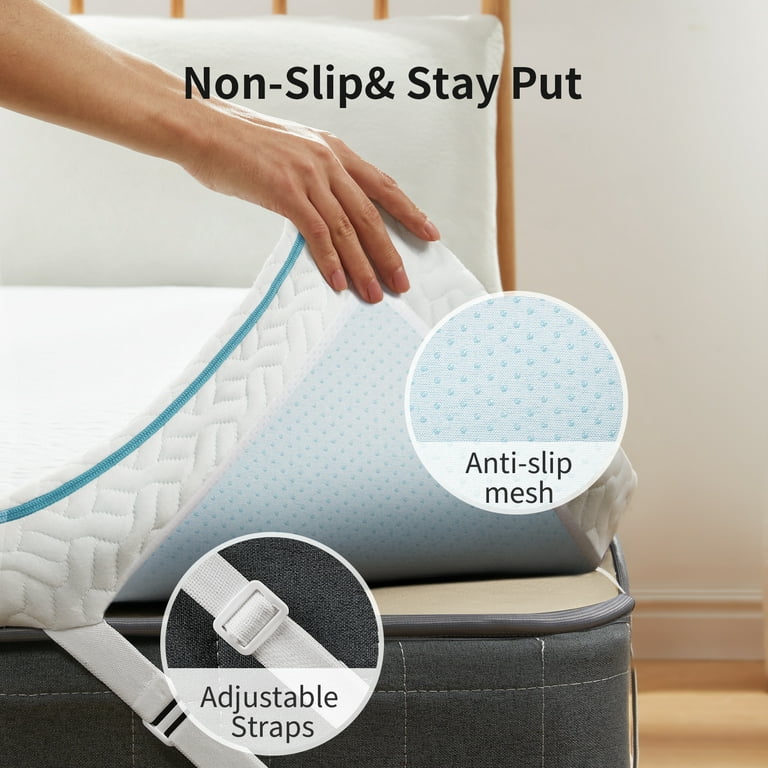 4 inch Non-Slip Design Gel Memory Foam Mattress Topper with Removable &  Washable Cover for Cooling Sleep,Pressure Relief ,CertiPUR-US Certified -  Full