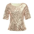 thumbnail image 3 of BOOMILK Sequin Tops for Women Plus Size Mardi Gras Shirts Crew Neck Slim Fit Short Sleeve Sparkly Party Top, 3 of 5