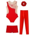 thumbnail image 4 of TTAO Girls Figure Skating Outfits Dance Unitards Gymnastics Leotard with Shorts Leggings Hairband Activewear Set Red 12, 4 of 5