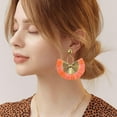 thumbnail image 2 of Straw Statement Tassel Earrings Hoop Tassel Bohemian Geometric Handmade Earrings for Women, 2 of 12