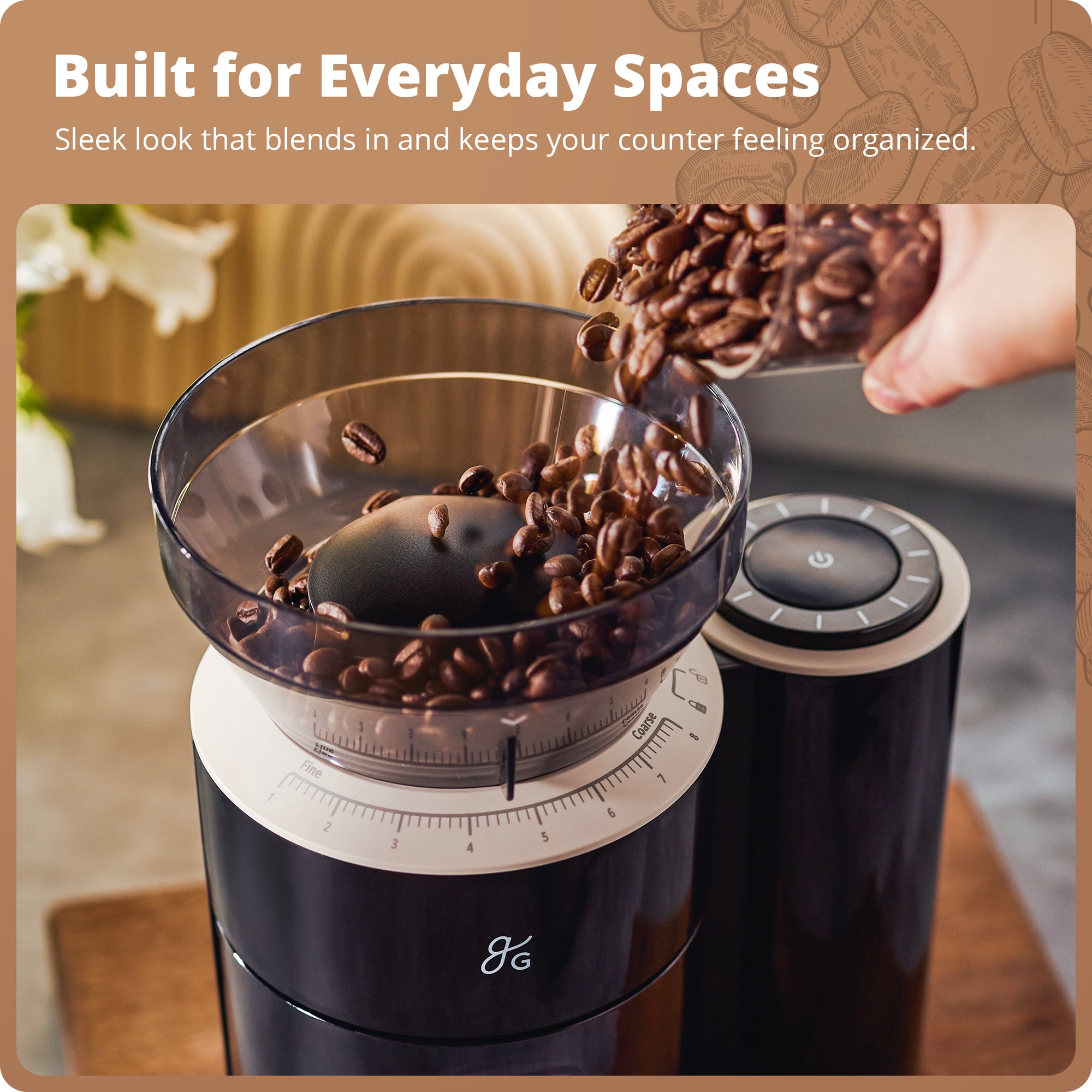 Greater Goods Burr Coffee Grinder, 8 Precise Grind Settings, 3-10 Cup, Espresso, Cupping, AeroPress, V60, Chemex, French Press, Toddy, Adjustable Settings & Built-in Scale (Onyx Black)