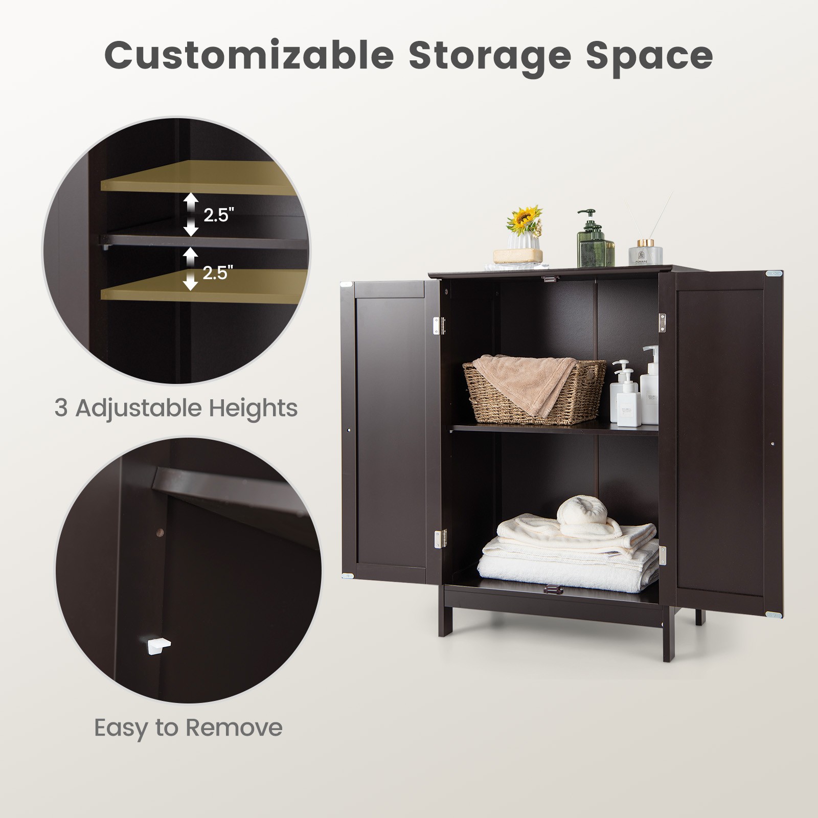 RTYJGD bathroom floor standing storage cabinet, double door bathroom storage cabinet, MDF waterproof storage cabinet suitable for bathroom bedrooms 23.5  14  34 inches