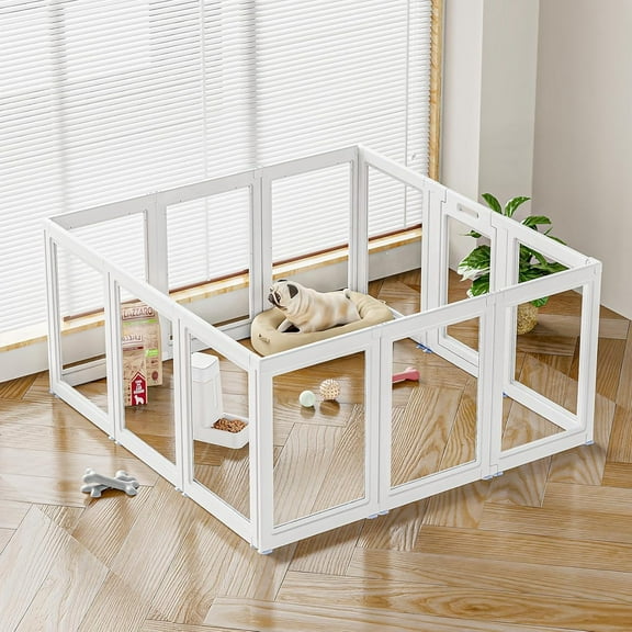 Clear Acrylic Dog Playpen Transparent, Dog Fence Indoor, Easy Assemble for Puppy Cat, Sturdy & Easy Cleaning 23.6" H, 12PCS