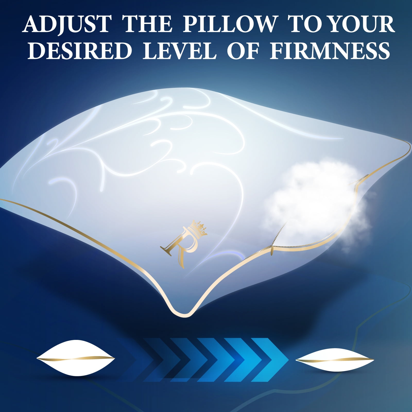 Royal Therapy King Size Pillow – Adjustable Down Alternative Bed Pillow, Hypoallergenic Gel Microfiber Fill, Washable Jacquard Cotton – Soft Yet Firm Pillow for All Sleepers