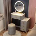 thumbnail image 1 of LED Vanity Desk Dressing Table With Mirror Chair Set Makeup Table Set Small Apartment Storage Cabinet Bedroom Sets ドレッサー My Lux Decor Round, 1 of 17