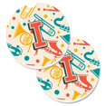 thumbnail image 1 of Carolines Treasures CJ2001-ICARC Lettre I Rétro Sarcelle Orange Instruments de Musique Initial Ensemble de 2 Tasse Titulaire Voiture Coaster, 1 of 1
