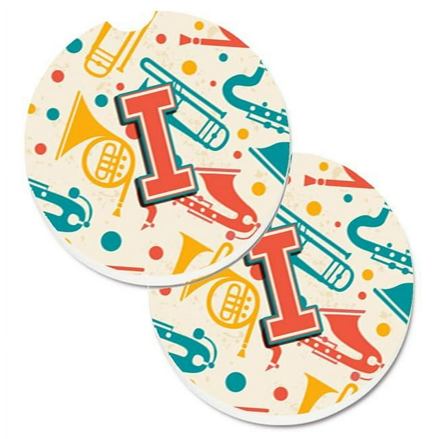 Carolines Treasures CJ2001-ICARC Lettre I Rétro Sarcelle Orange Instruments de Musique Initial Ensemble de 2 Tasse Titulaire Voiture Coaster