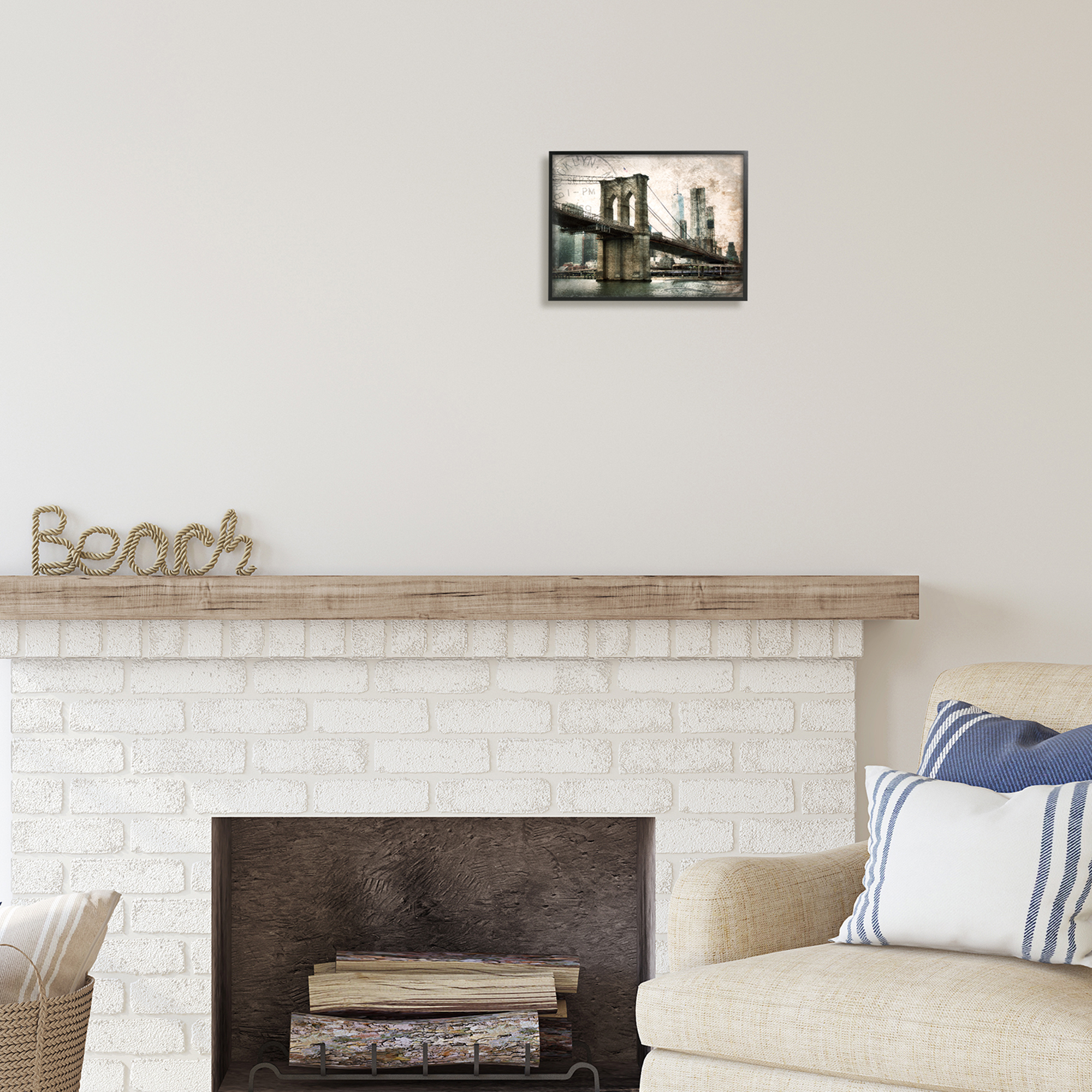 Stupell Industries Vintage Brooklyn Bridge Abstract Painting Black Framed Art Print Wall Art, 14 x 11