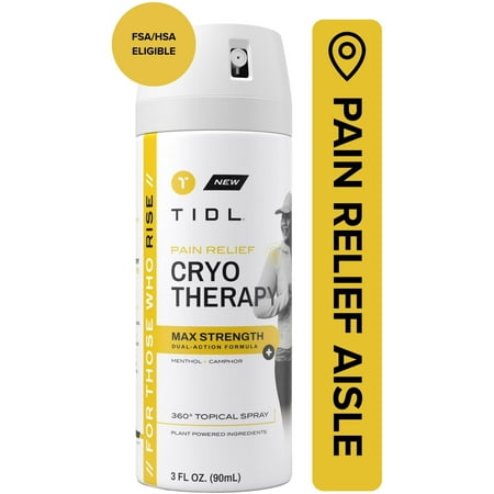 TIDL Max Strength Cryotherapy Menthol & Camphor Pain Relief Spray for Body Aches & Pains, 3 fl oz