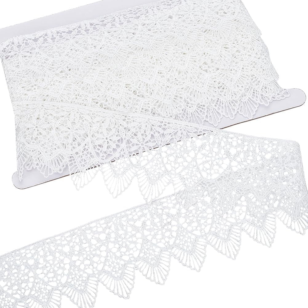 1Pc Polyester Lace Wavy Flower Ribbons for Cloth DIY Making Decor 1Pc Cardboard Display Card Black 2-3/8 inch(60mm) about 6.56 Yards(6m)/Set
