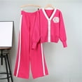 thumbnail image 2 of Odeerbi Winter V Neck Knit Sweater Sets Women 2 Piece Cotton Clothing Set 2025 Casual Long Sleeve Sweater Sets Stripe Tops Long Pants Suits Hot Pink, 2 of 6
