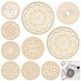 thumbnail image 3 of Honrane 2Pcs Crochet Wood Bases Unpainted Floral Pattern Round Hollow Knitting Wooden Basket Bottoms for Embroidery, 3 of 8