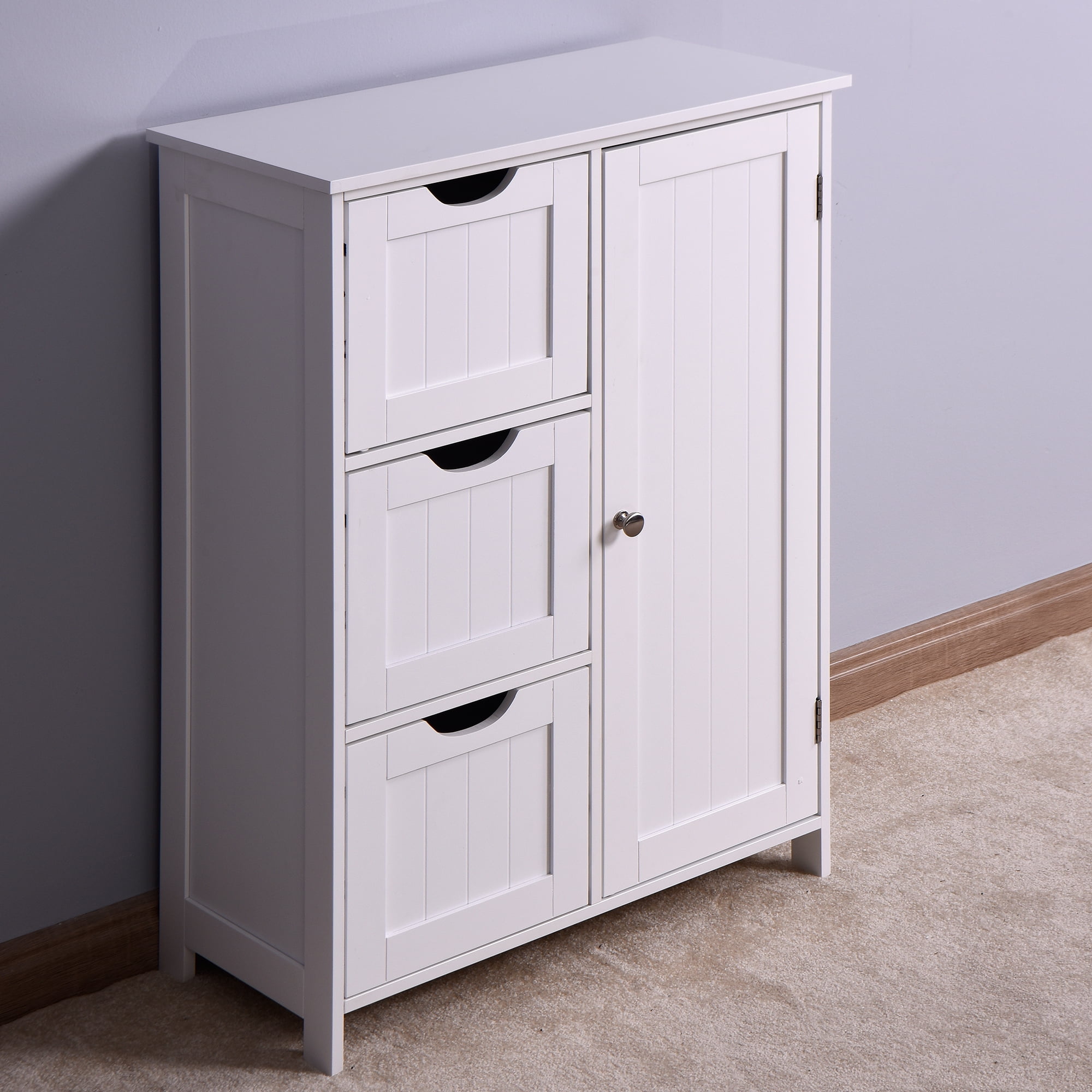 Bathroom,Livingroom and Office Modern Free Standing Simple Locker Storage Cabinet Entryway Cabinet Sideboard Pantry Cabinet with 1 Door 3 Drawers for Kitchen Floor Cabinet