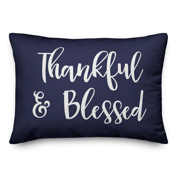 Creative Products Thankful & Blessed in Navy 14 x 20 Spun Poly Pillow
