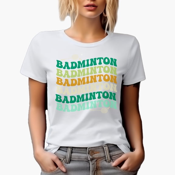 Badminton, Groovy Retro Wavy Text Merch Gift, White T-Shirt, Small