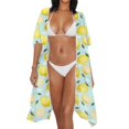 thumbnail image 2 of Xoenoiee Lemon Butterfly Leaves Pattern Womens Beach Cover Up Kimono Short Sleeve Swimsuit Coverup Open Front Cardigan Summer Swimwear for Beach Travel Water Activitiesty, 2 of 6
