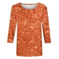 thumbnail image 4 of POTETI Womens's T-shirts Sequin Fall 3/4 Sleeve Womens Shirts Loose Fit V-Neck Orange Plus Size Womens Shirts, 4 of 4