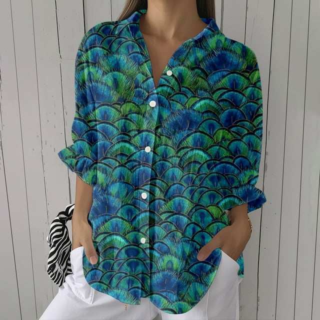 YLHFASHION Chemise à Imprimé Floral Rétro pour Femmes, Imprimé Géométrique Abstrait, Chemise à Imprimé Artistique, Chemise Décontractée à Imitation Ligne, Col en V, Rabais de 50 % Liquidation Chemises pour Femmes