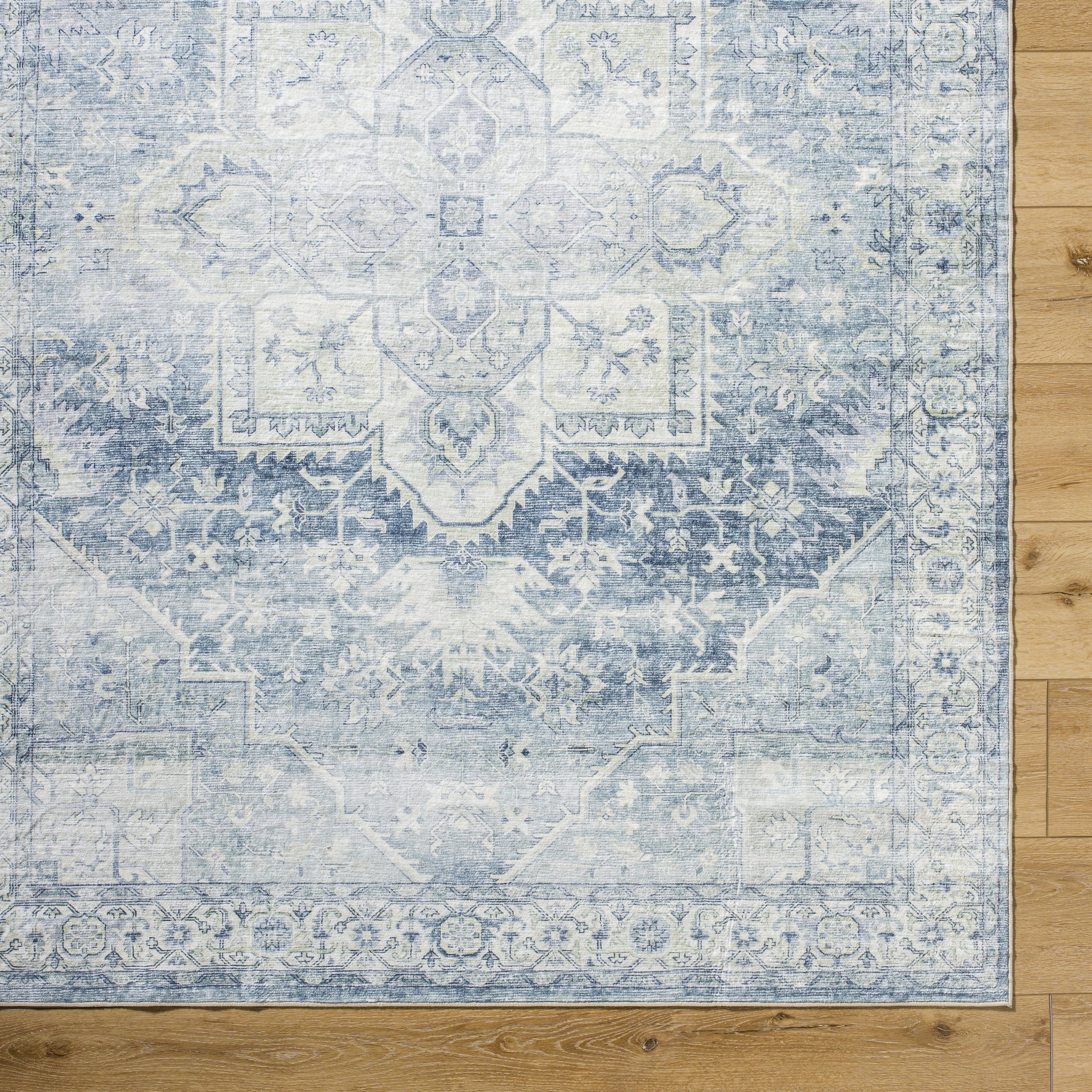 Livabliss Washable Rugs for Living Room, 3x5 Lavable Traditional Powder Blue Area Rug, Bedroom Dining Room Home Decor Stain Resistant Carpet (3'6" x 5'6")